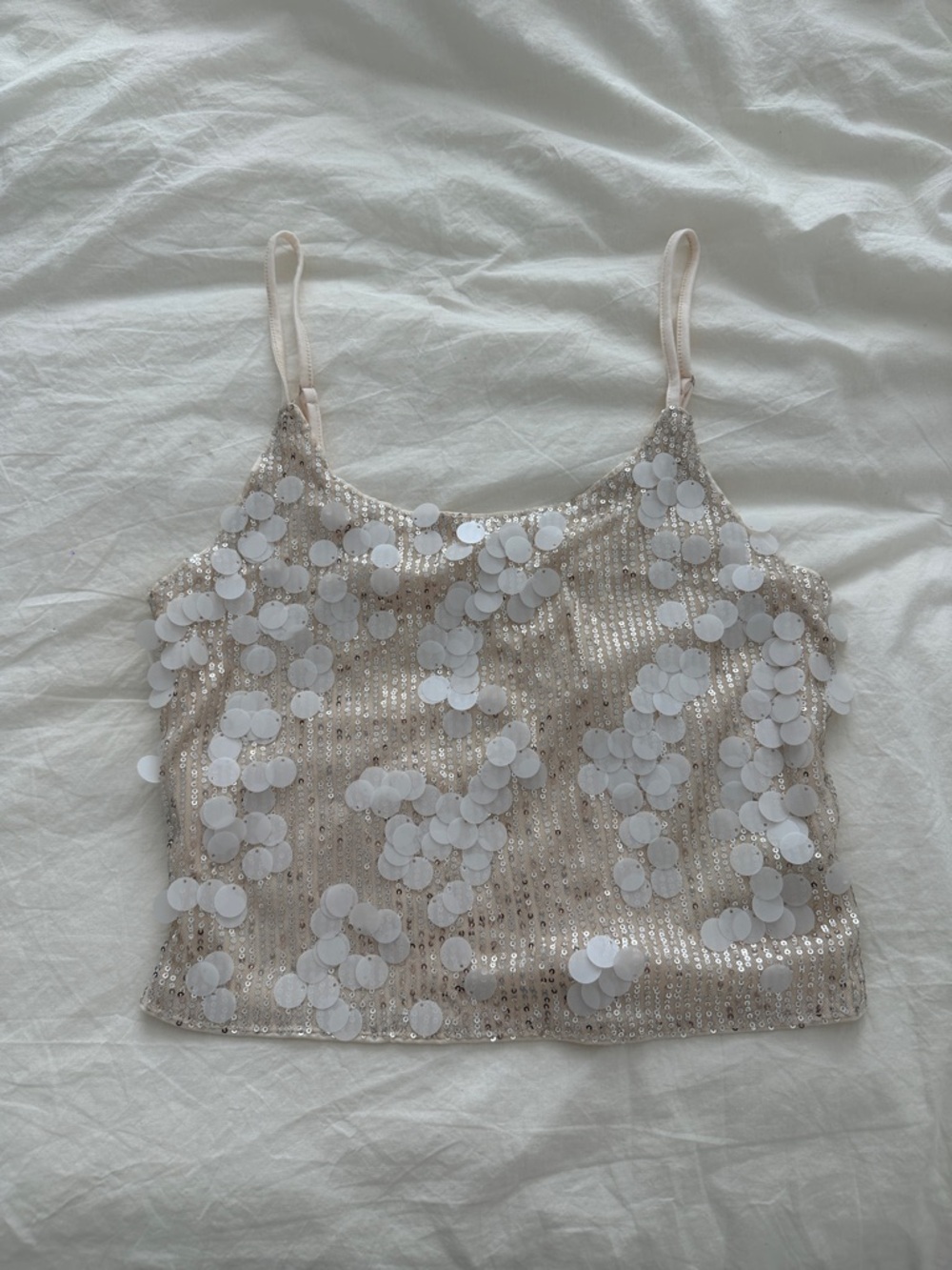 Cream and white Sequin Tank Top